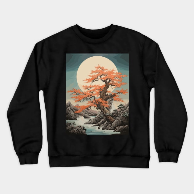 Vintage Mount Fuji Cherry Blossoms Geisha Japanese Garden Crewneck Sweatshirt by RetroZin